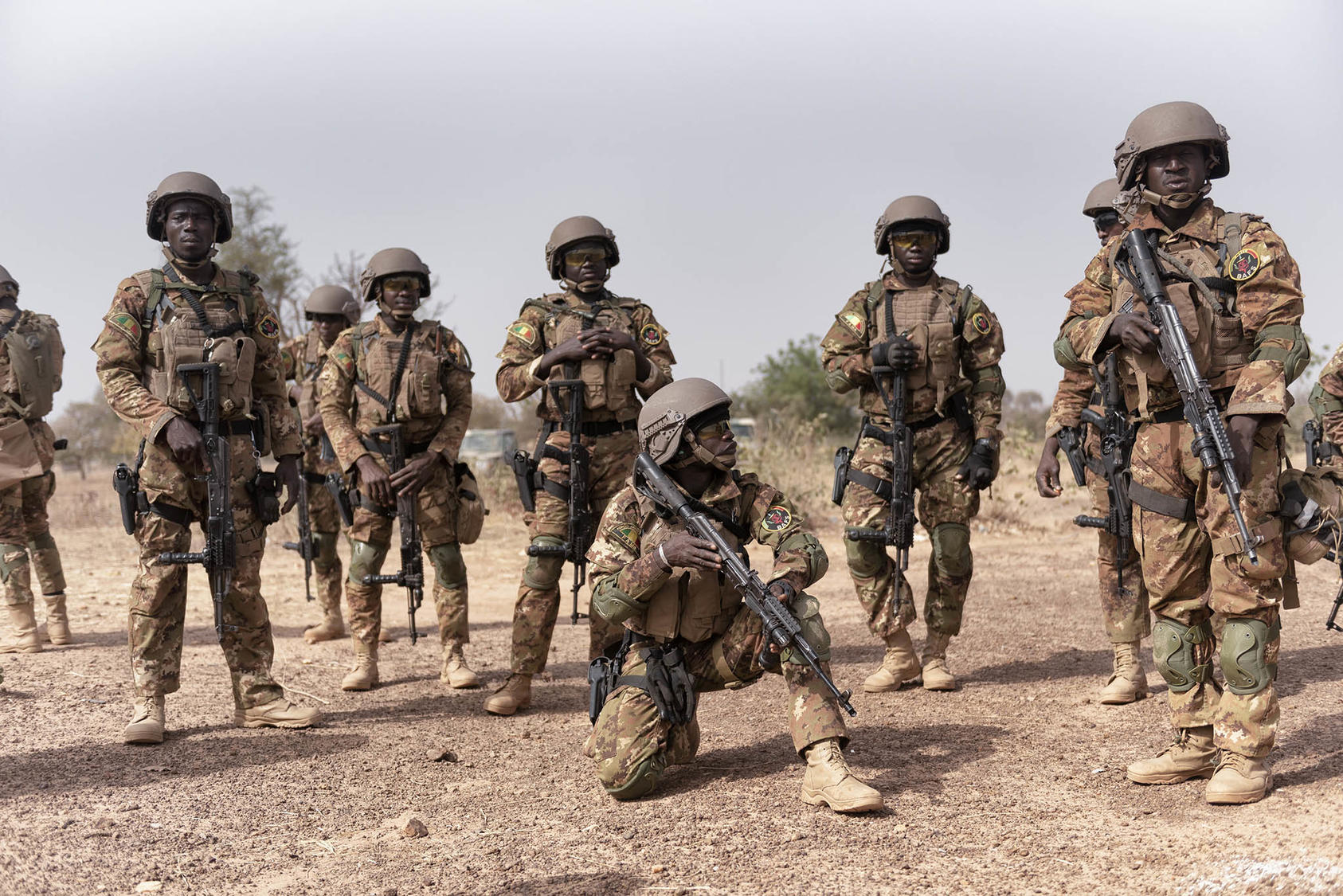 Malian soldiers train at a firing range in Burkina Faso in 2019, part of an international effort to respond to the Sahel’s extremist violence mainly by bulking up security forces. That approach has proved insufficient. (Laetitia Vancon/The New York Times)