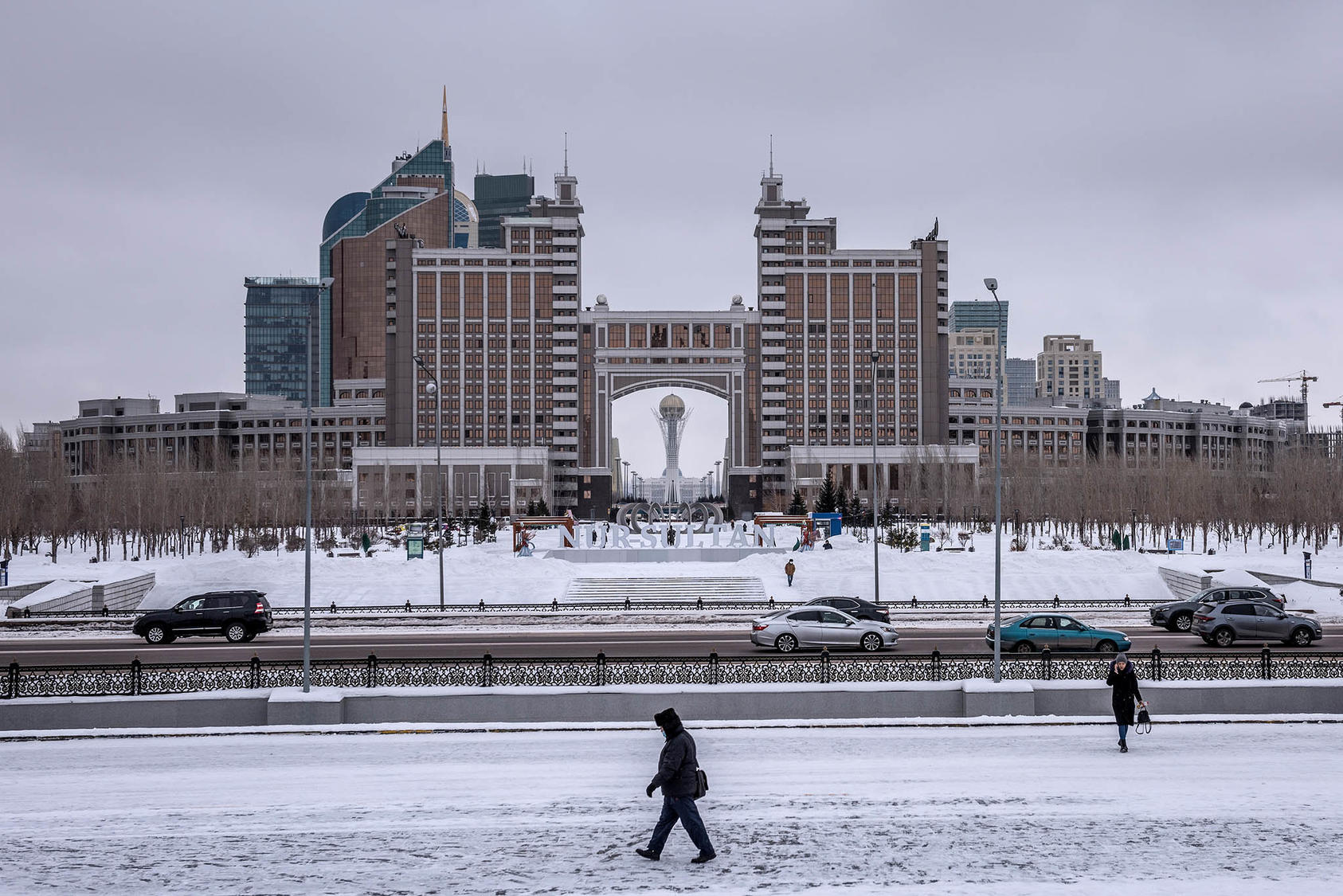 People walk in Nur Sultan, Kazakhstan, on Jan. 18, 2022. Secretary Blinken pledged this week that local companies impacted by Western sanctions on Russia would be compensated by the United States. (Sergey Ponomarev/The New York Times)