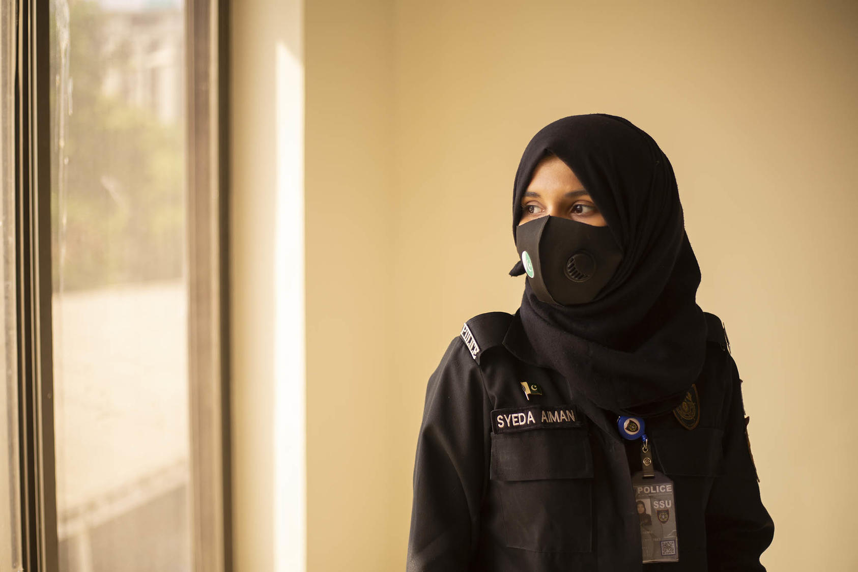 Syeda Aiman, a member of the Sindh Police in Karachi, Pakistan. April 6, 2021. (Saiyna Bashir/The New York Times)