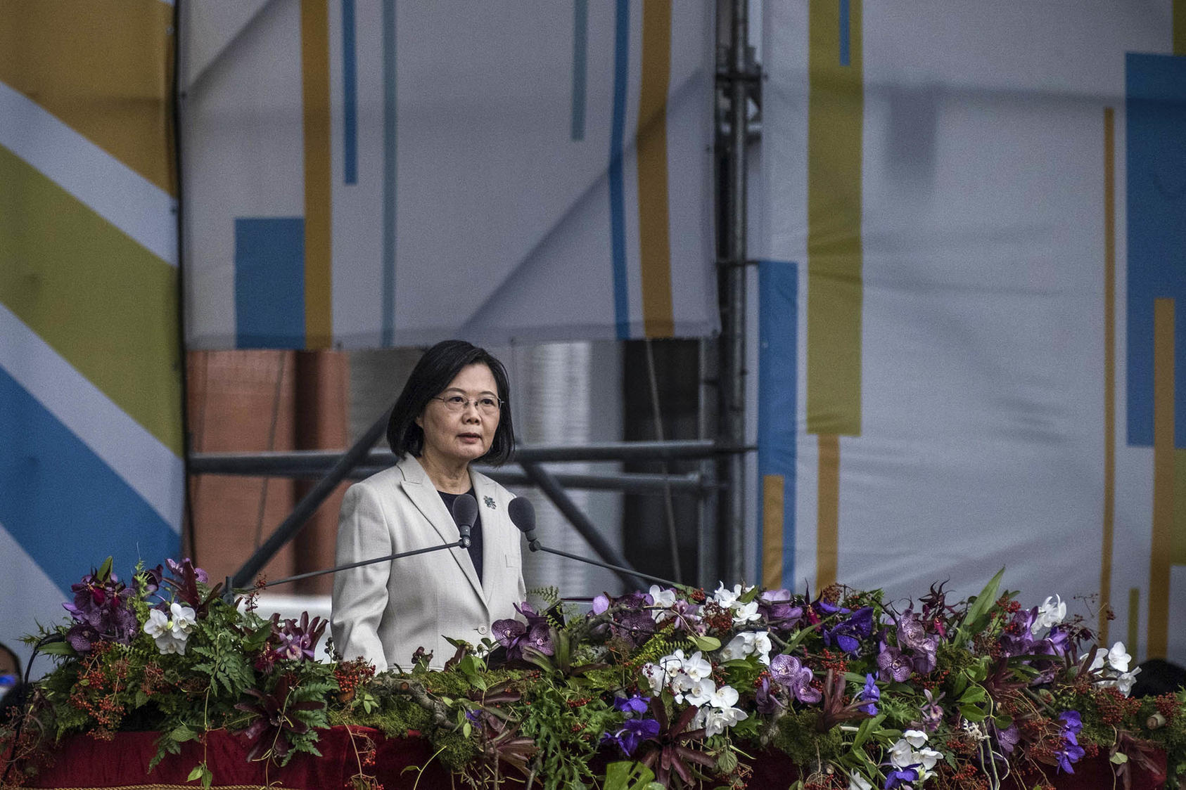 Taiwan's President Tsai Ing-wen gives a speech on the Taiwan's National Day in Taipei, Taiwan on Oct. 10, 2022. (Lam Yik Fei/The New York Times)