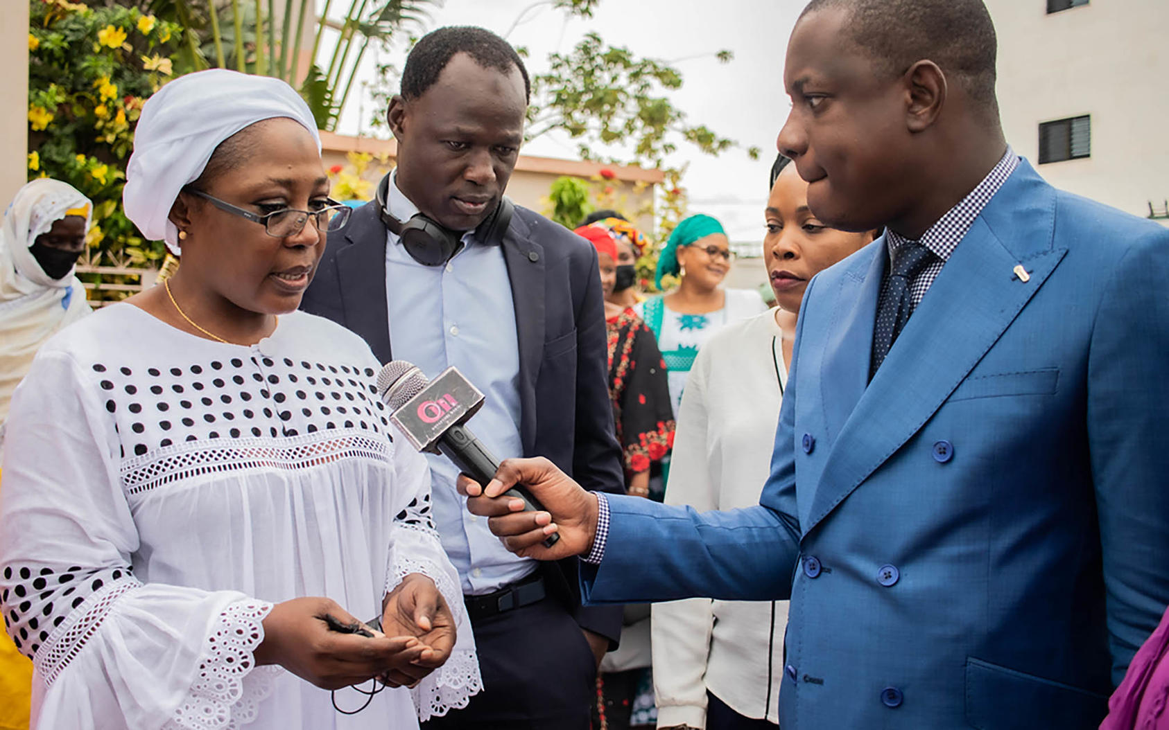 Korotoumou Thera, executive director of Women and Development, speaks to local media after the USIP co-hosted Women Preventing Violent Extremism National-level Dialogue event in Bamako, Mali. September 13-15, 2021.