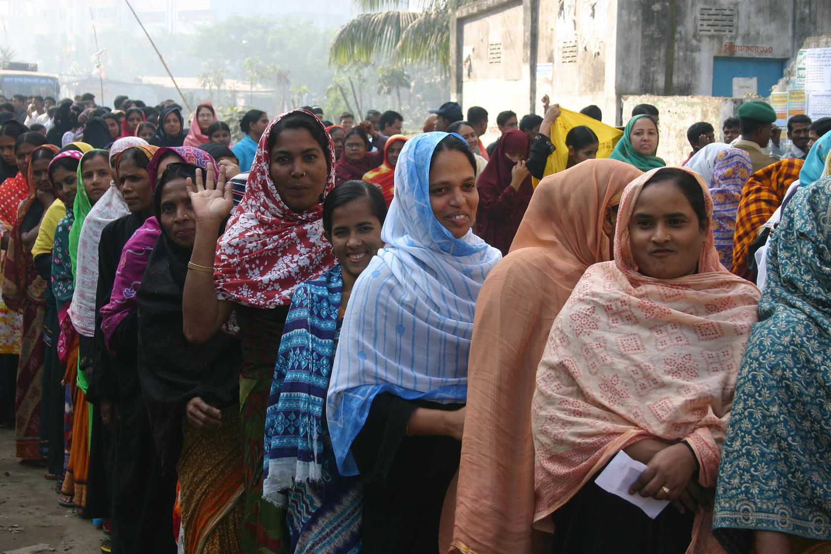 Women queue up to vote during the parliamentary elections in Bangladesh on December 29, 2008. Those were the last elections in Bangladesh that were widely viewed as legitimate. (Commonwealth Secretariat)