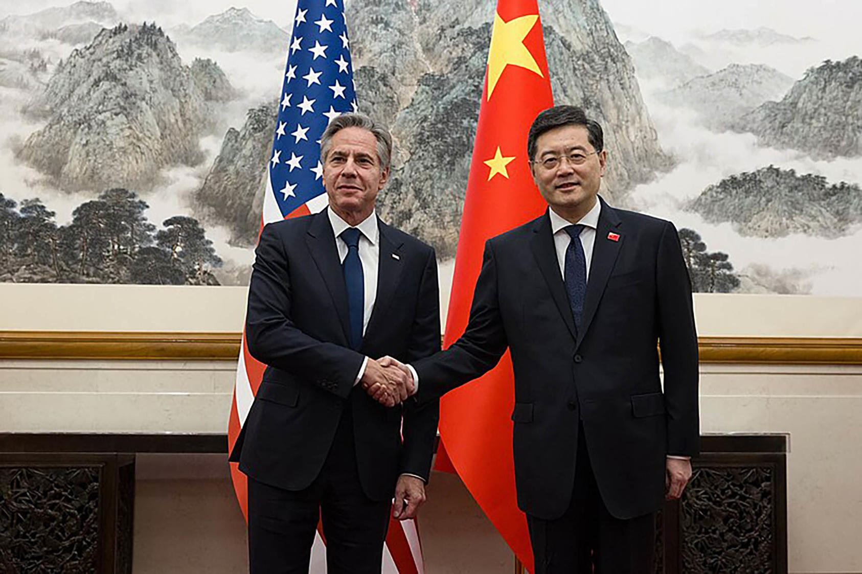 Secretary Blinken shakes hands with Chinese Foreign Minister Qin Gang in Beijing, June 18, 2023. (U.S. Department of State)