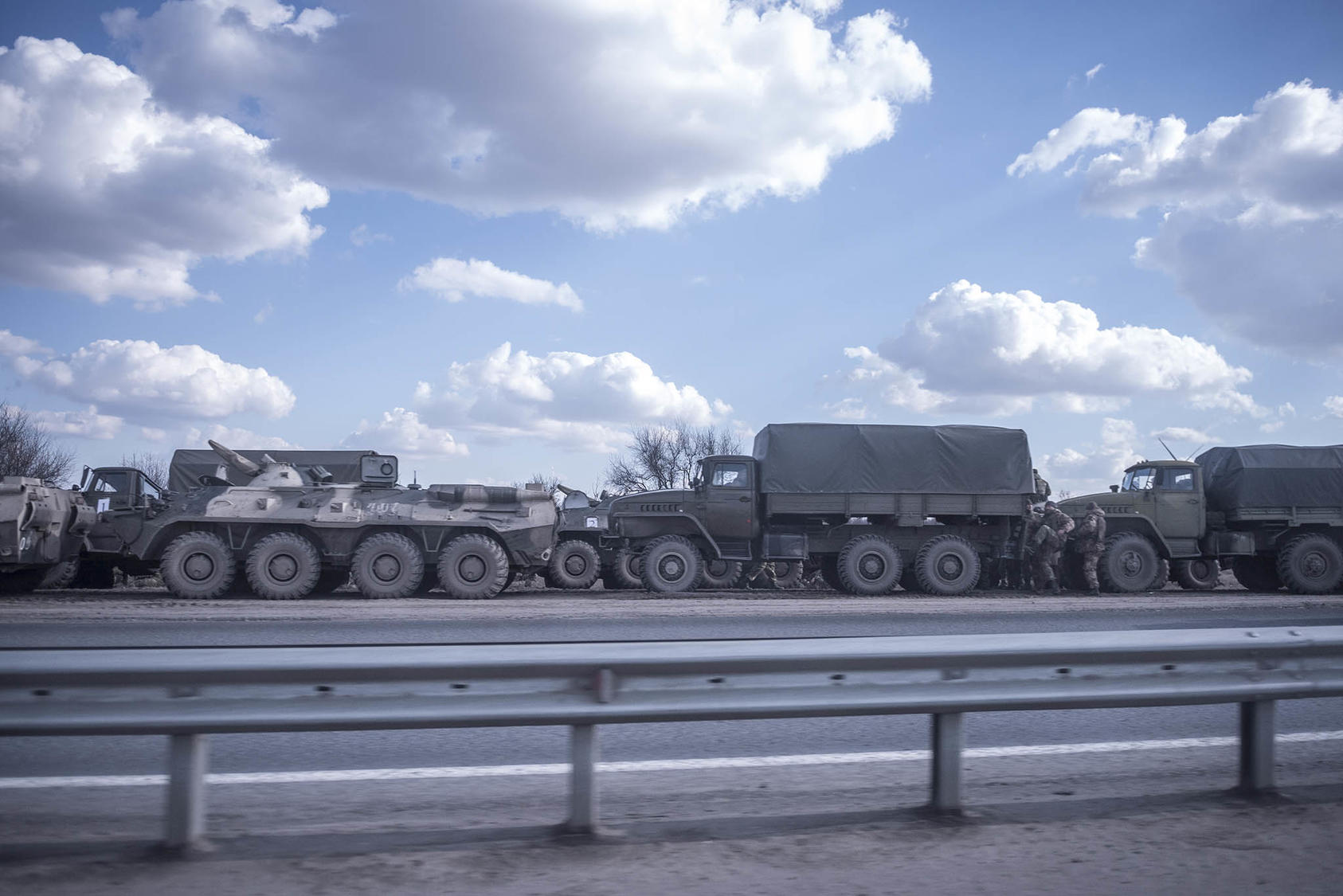 Russian armored vehicles on a highway, Rostov-on-Don, Russia, Feb. 21, 2022. Wagner troops were able to occupy Rostov on June 24, 2023.(The New York Times)