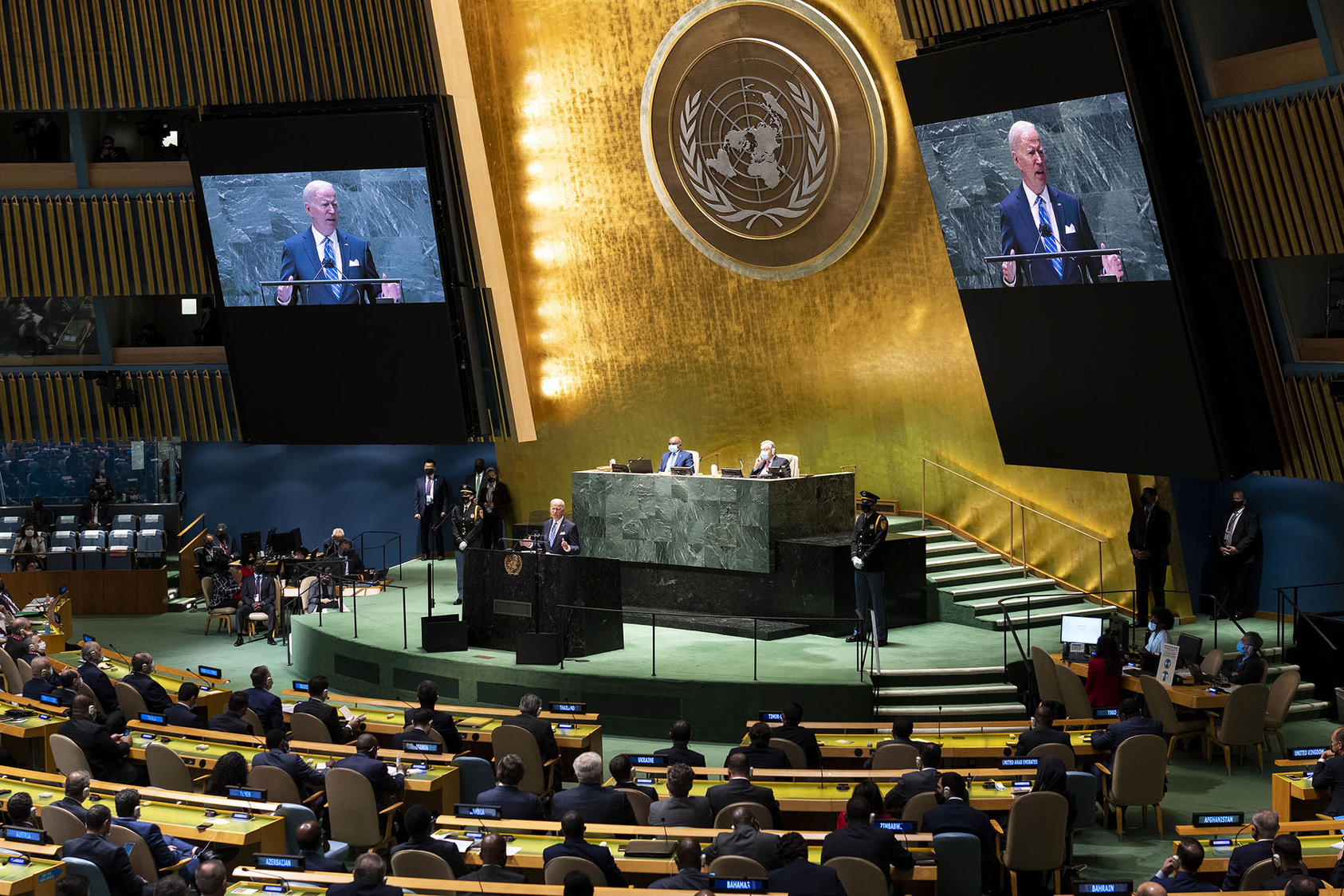 President Joe Biden speaks during the United Nations General Assembly in New York, Sept. 21, 2021. (Doug Mills/The New York Times)