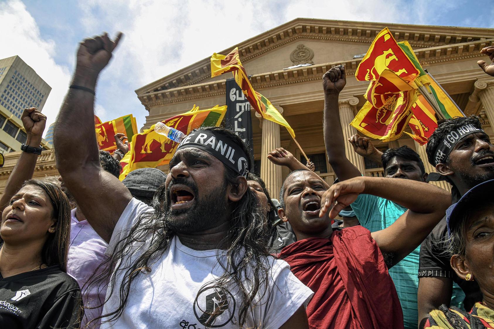 Protesters in Colombo, Sri Lanka, rally against Ranil Wickremesinghe after he was elected by lawmakers in Parliament as the new president on Wednesday, July 20, 2022. (Atul Loke/The New York Times)