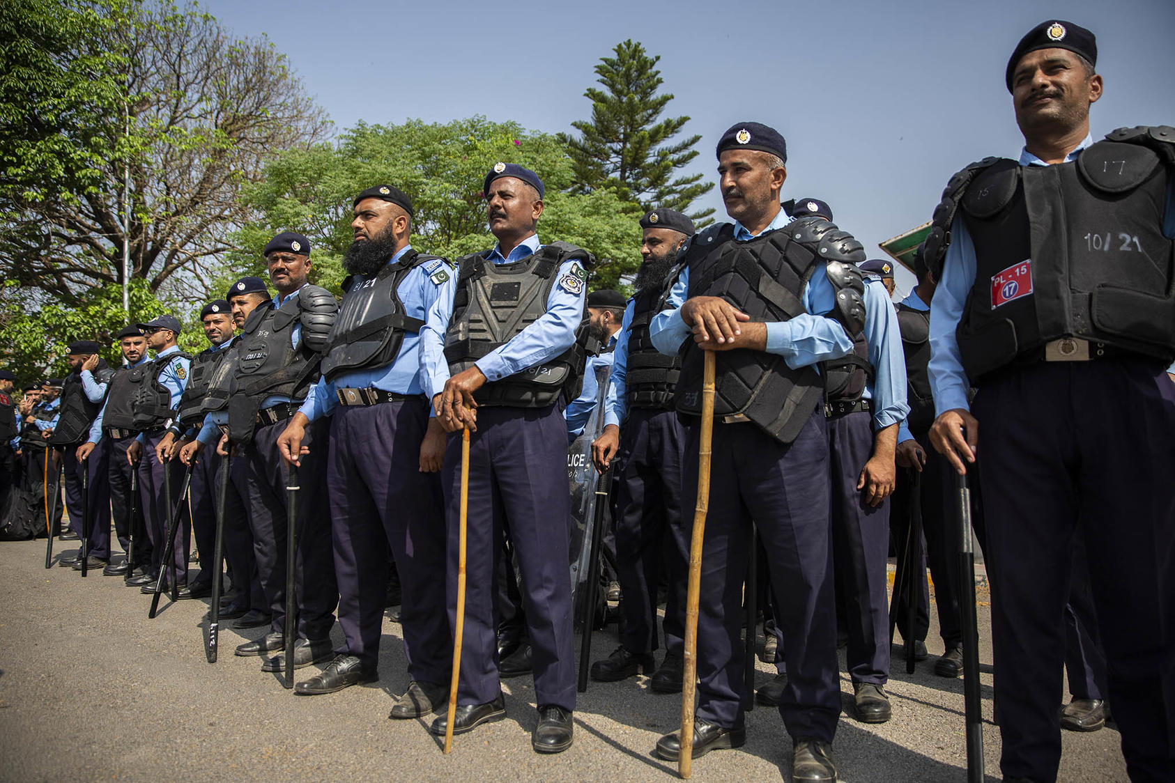 Security forces outside Parliament in Islamabad, Pakistan ahead of a no-confidence vote against Prime Minister Imran Khan, on Saturday, April 9, 2022. (Saiyna Bashir/The New York Times)