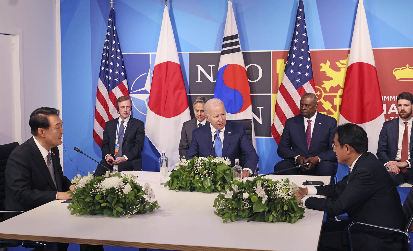 President Joe Biden meets with Japanese Prime Minister Fumio Kishida and South Korean President Yoon Suk Yeol in Madrid, Spain, during the annual NATO summit. June 29, 2022. (Office of Japan’s Prime Minister)