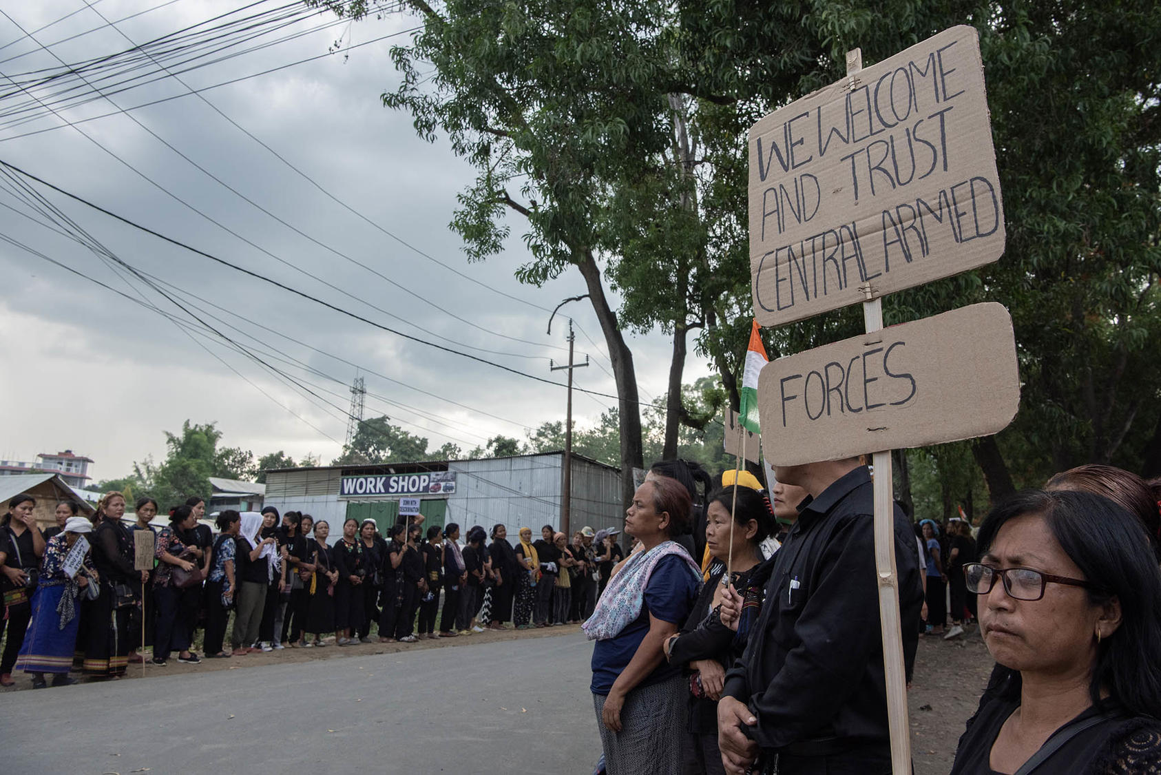 Women in Manipur demonstrate along a route taken by India’s home minister in May after fighting broke out between ethnic communities. As in Sudan, space for hate speech and ethnic militias have heightened violence. (Saumya Khandelwal/The New York Times)