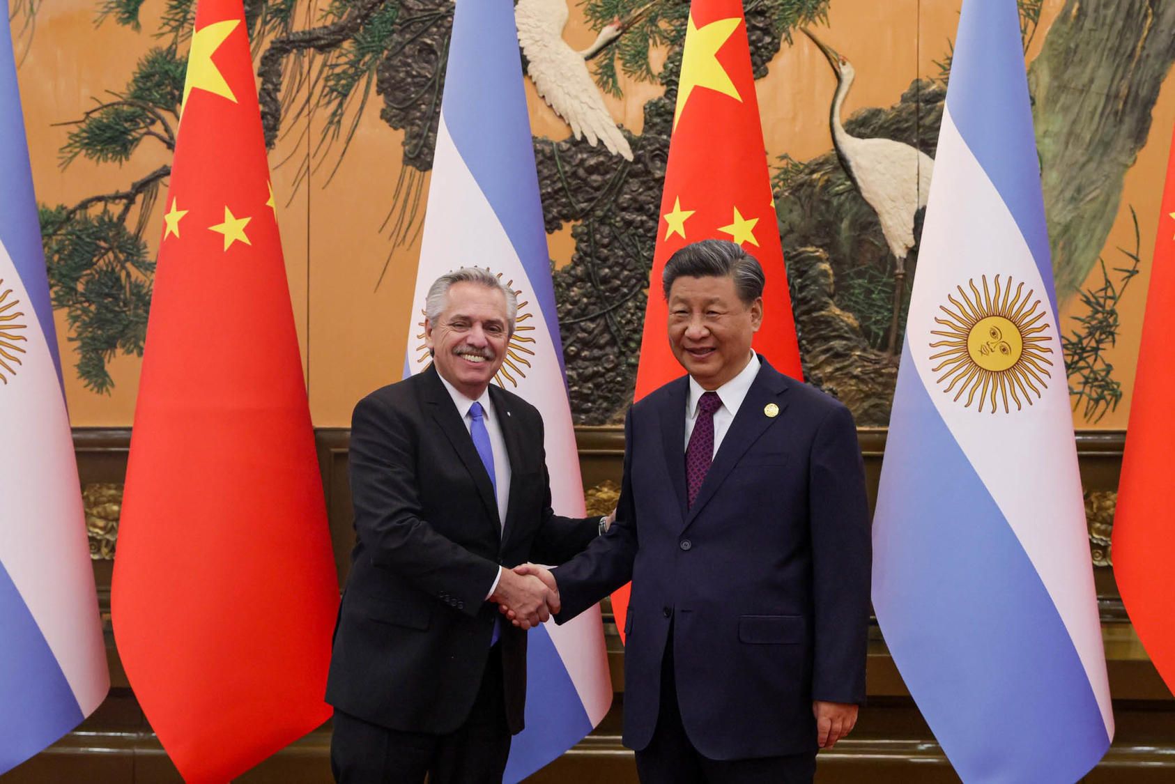 Argentine President Alberto Fernandez and Chinese President Xi Jinping meet to discuss deepening their two countries’ partnership Beijing, China, Oct. 18, 2023. (Facebook/Casa Rosada)