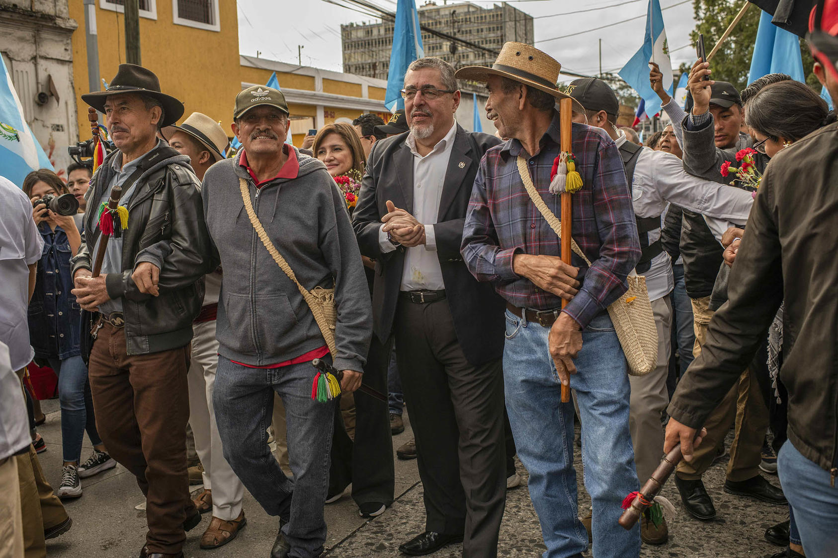 Bernardo Arévalo, then president-elect of Guatemala, led a protest against an attempt by government institutions to interfere in the results of the elections in Guatemala City on Dec. 7. 2023. (Daniele Volpe/The New York Times)