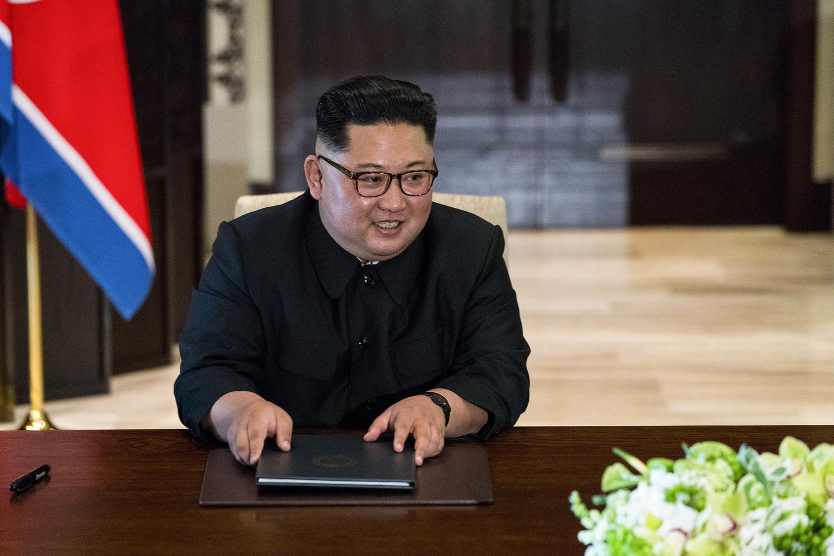 North Korean leader Kim Jong Un during a signing ceremony with then U.S. president Donald Trump on Sentosa Island in Singapore, June 12, 2018. (Doug Mills/The New York Times)