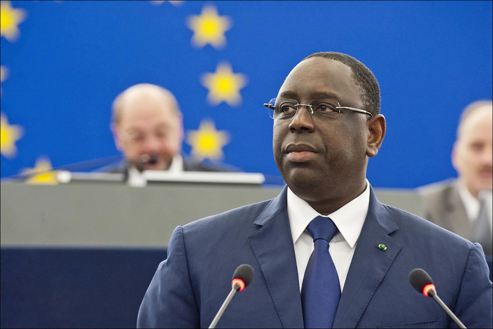 Senegalese President Macky Sall addresses European legislators after his first election in 2012. Sall has delayed the election of his successor, who by law should take office when his second term ends in April. (CC License/European Parliament)