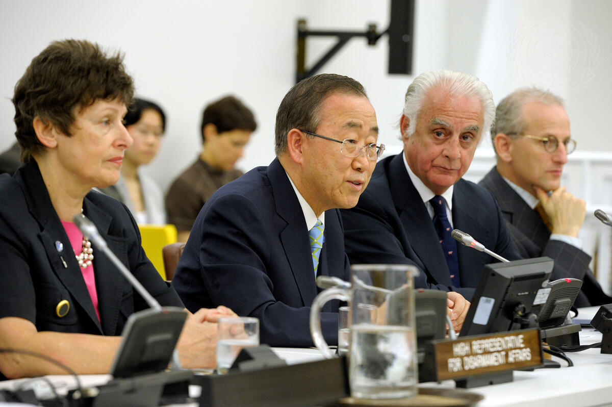 Secretary-General Ban Ki-moon (second from left) addresses the opening session of the UN Conference on an Arms Trade Treaty.