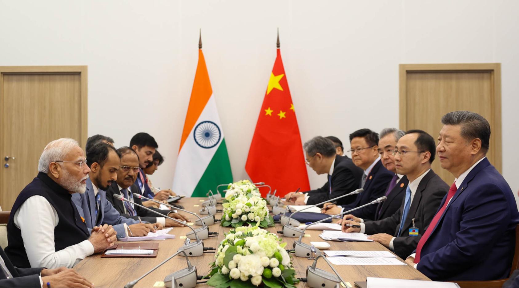 Indian Prime Minister Narendra Modi and Chinese leader Xi Jinping meet on the sidelines of the BRICS summit in Kazan Russia, Oct. 23, 2024 (Indian Ministry of External Affairs)