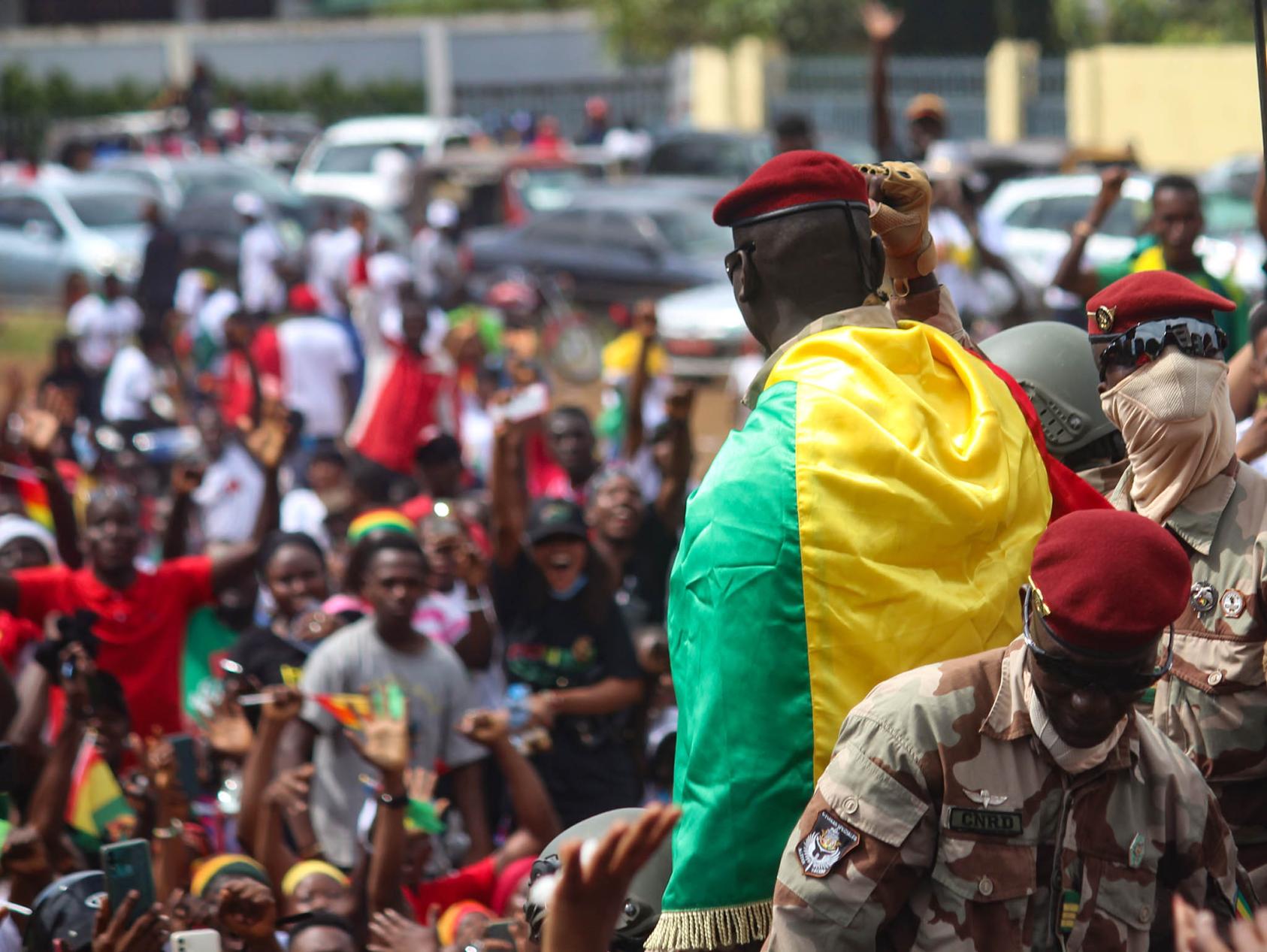 Guinean junta leader Mamady Doumbouya at a parade celebrating the anniversary of Guinea’s independence in the capital Conakry. October 2, 2021. (Aboubacarkhoraa/Wikimedia Commons)