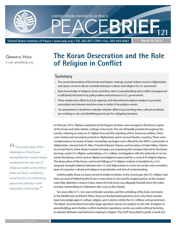 Peace Brief: The Koran Desecration and the Role of Religion in Conflict