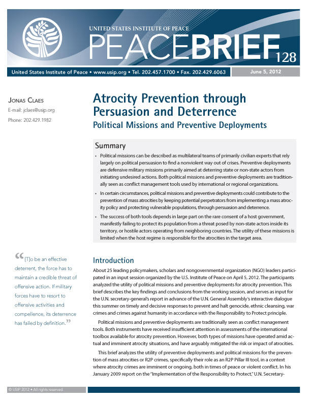 Peace Brief: Atrocity Prevention through Persuasion and Deterrence
