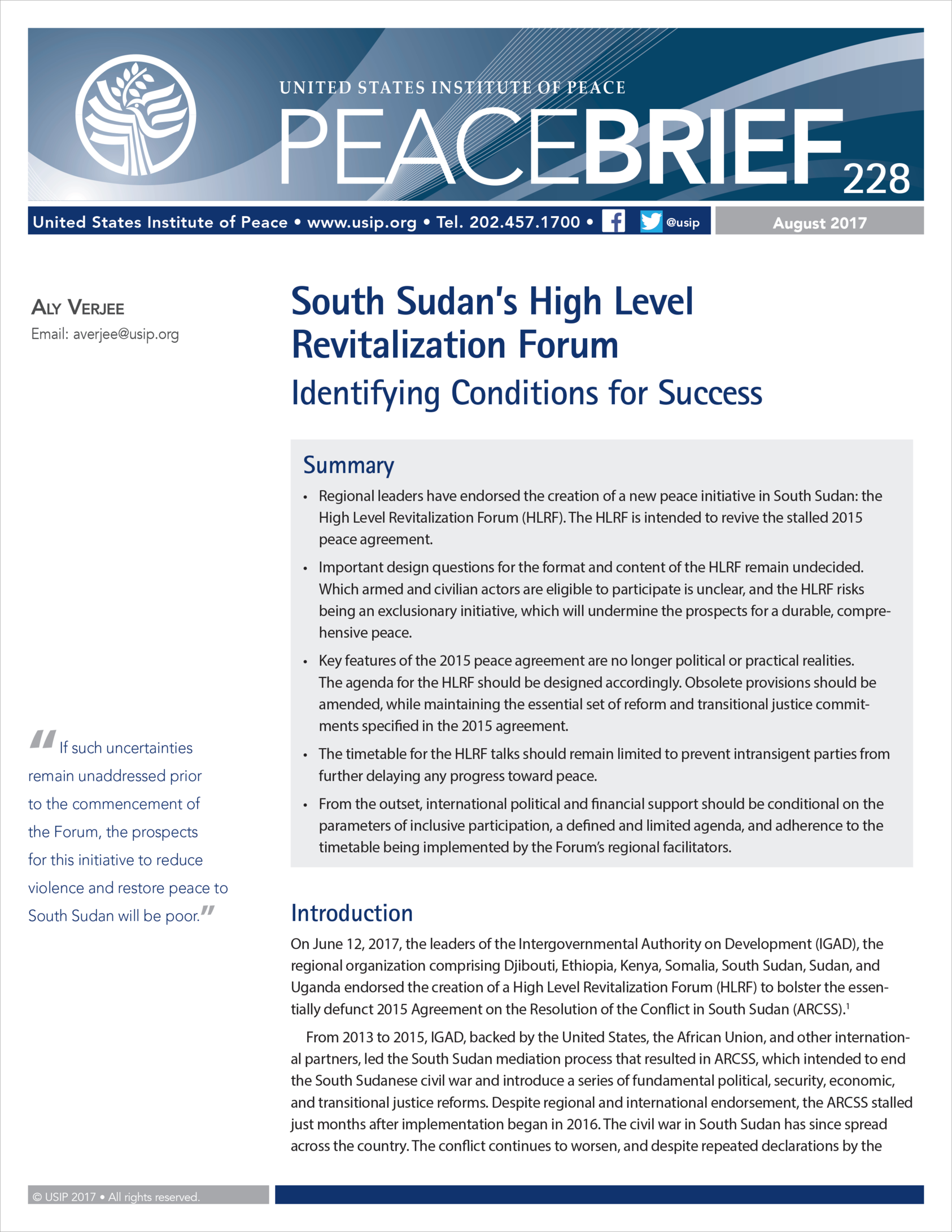 South Sudan's Level Revitalization Forum | States Institute of Peace