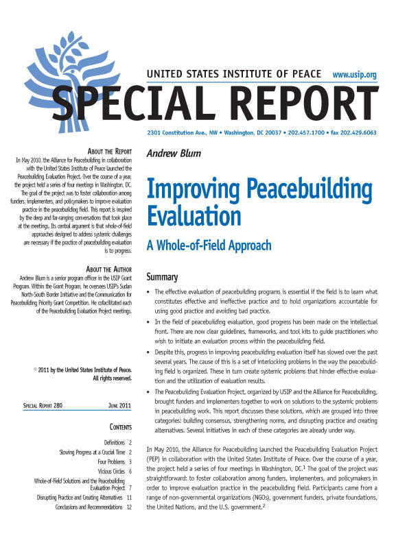 Special Report:  Improving Peacebuilding Evaluation