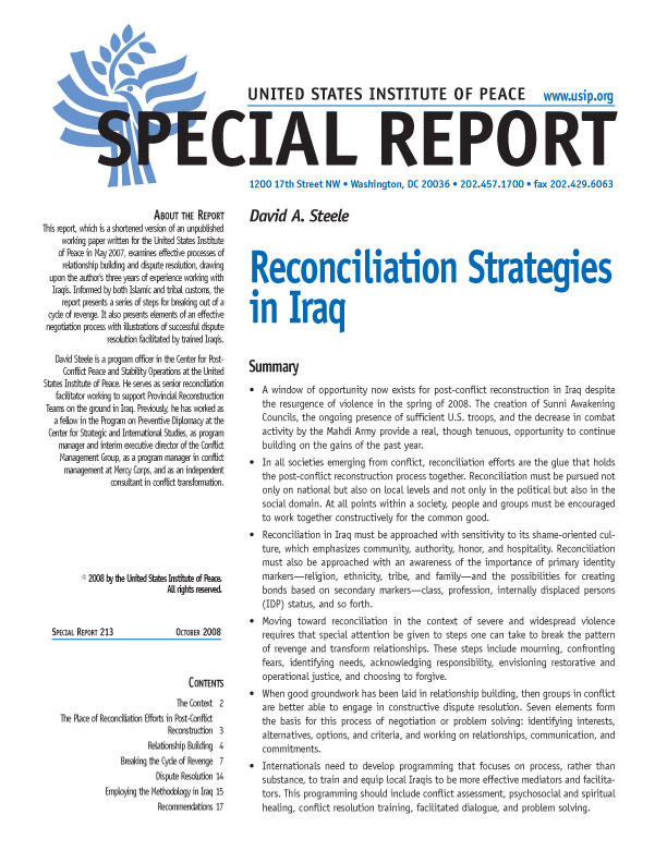 Special Report: Reconciliation Strategies in Iraq