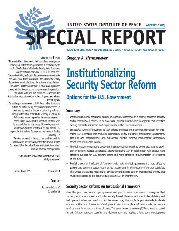 Special Reprot: Institutionalizing Security Sector Reform