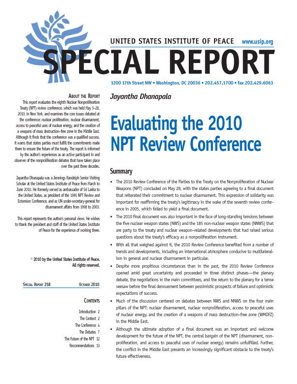 Special Report: Evaluating the 2010 NPT Review Conference