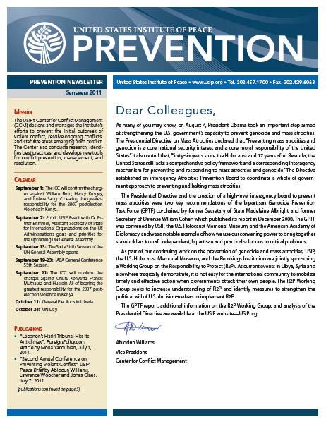 USIP Prevention Newsletter - September 2011