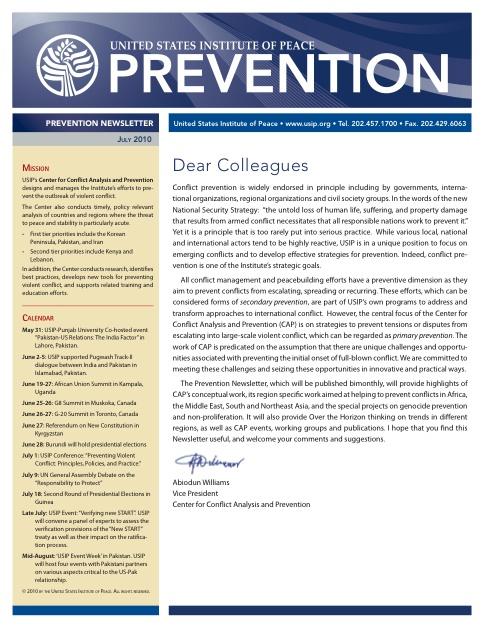 USIP Prevention Newsletter - January 2011