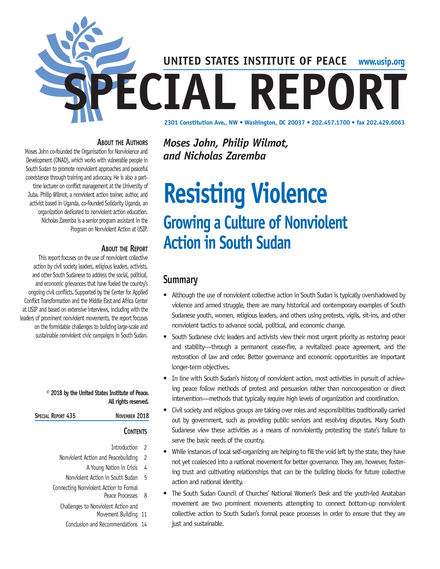 Resisting Violence: Growing a Culture of Nonviolent Action in South Sudan report cover
