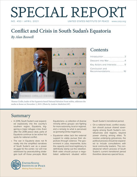SR_493-Conflict and Crisis in South Sudan’s Equatoria Cover