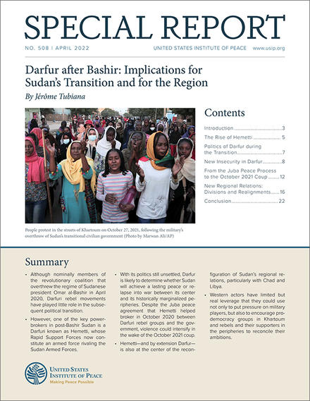report cover for Darfur after Bashir: Implications for Sudan’s Transition and for the Region