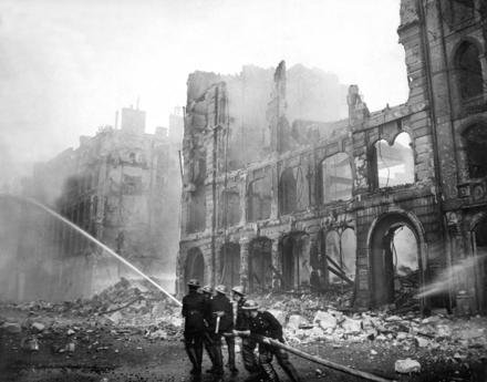 Londoners battle fires from 1941 Nazi bombing that tried, and failed, to bludgeon Britons into submission. (National Archives)