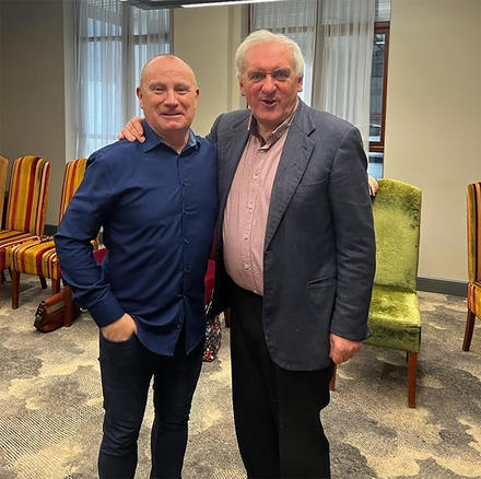 The Rev. Dr. Gary Mason, left, with former Irish Prime Minister Bertie Ahern, 25 years after they worked on the peace process that ended Northern Ireland’s violent conflict.