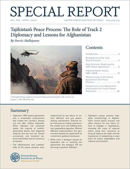 Tajikistan’s Peace Process: The Role of Track 2 Diplomacy and Lessons for Afghanistan report cover