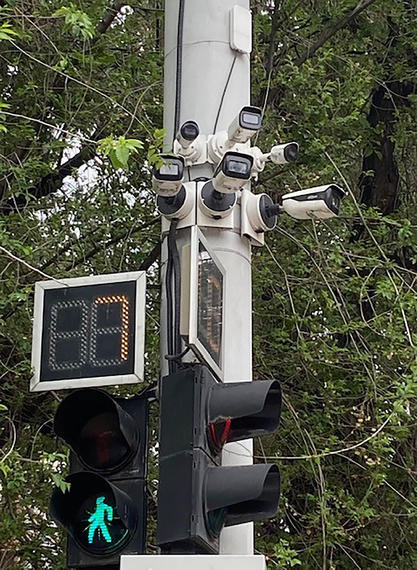 Surveillance cameras in Almaty, Kazakhstan, which experienced major protests last year. Central Asian countries are looking to Beijing to help enhance their surveillance and law enforcement capabilities.