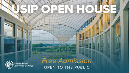 open house graphic with building background