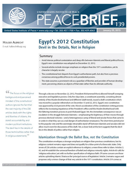 Peace Brief: Egypt’s 2012 Constitution