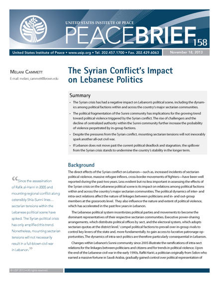 The Syrian Conflict’s Impact on Lebanese Politics peacebrief cover