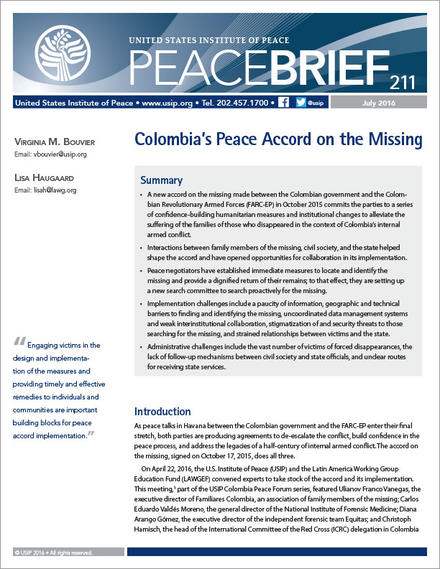 Peace Brief: Colombia’s Peace Accord on the Missing