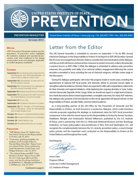 USIP Prevention Newsletter - September 2013