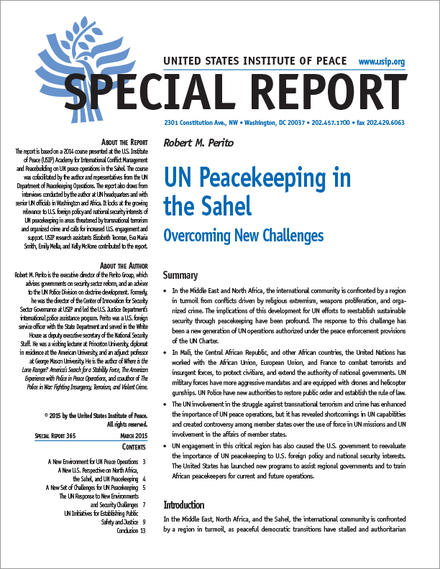 U N Peacekeeping In The Sahel Overcoming New Challenges United States Institute Of Peace