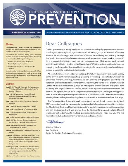 USIP Prevention Newsletter - July 2010