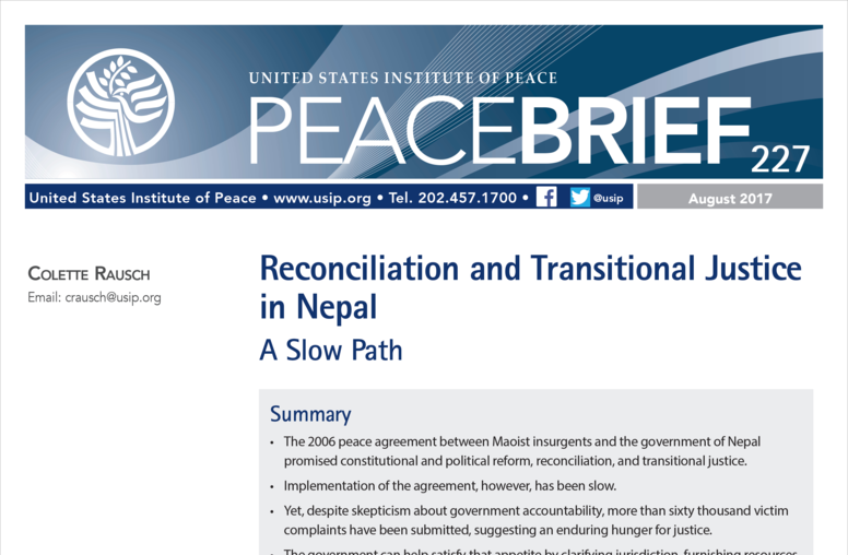 Reconciliation and Transitional Justice in Nepal: A Slow Path