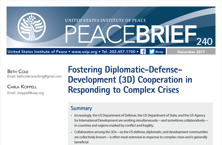 Fostering Diplomatic-Defense-Development (3D) Cooperation in Responding to Complex Crises