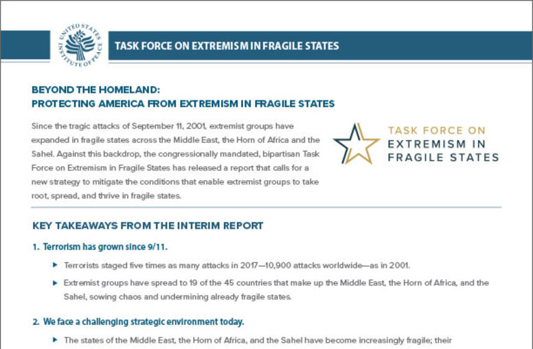 Task Force on Extremism in Fragile States one pager cover
