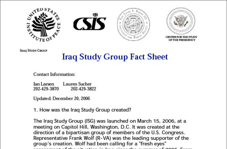 Iraq Study Group Fact Sheet