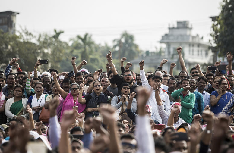 People at a rally to protest a citizenship law in the state of Assam, in Guwahati, India, Dec. 15, 2019. (Ahmer Khan/The New York Times)