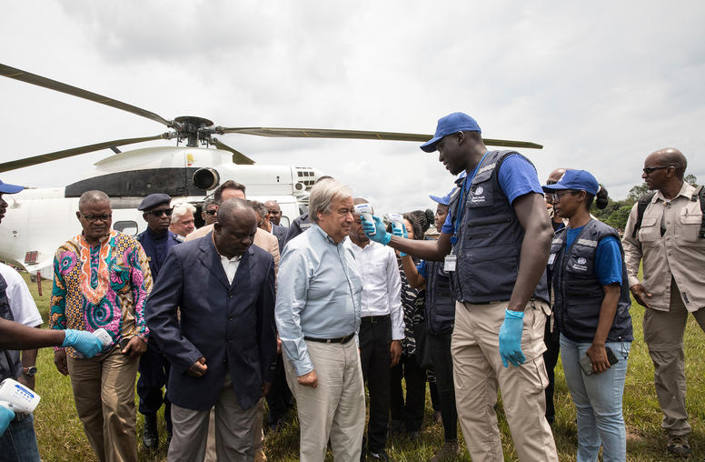 Secretary-General António Guterres visits the Democratic Republic of the Congo to take stock of and mobilize additional support for the response to the Ebola outbreak, Sept. 1, 2019. (UN Photo/Martine Perret)