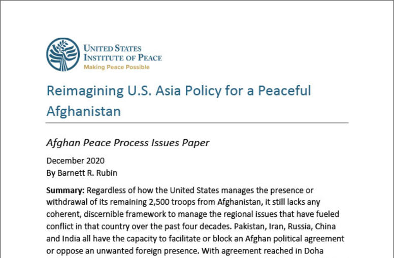 Reimagining U.S. Asia Policy for a Peaceful Afghanistan report cover